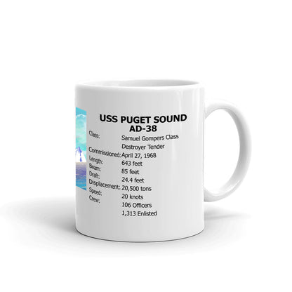 USS Puget Sound AD-38 Coffee Cup Mug Right Handle