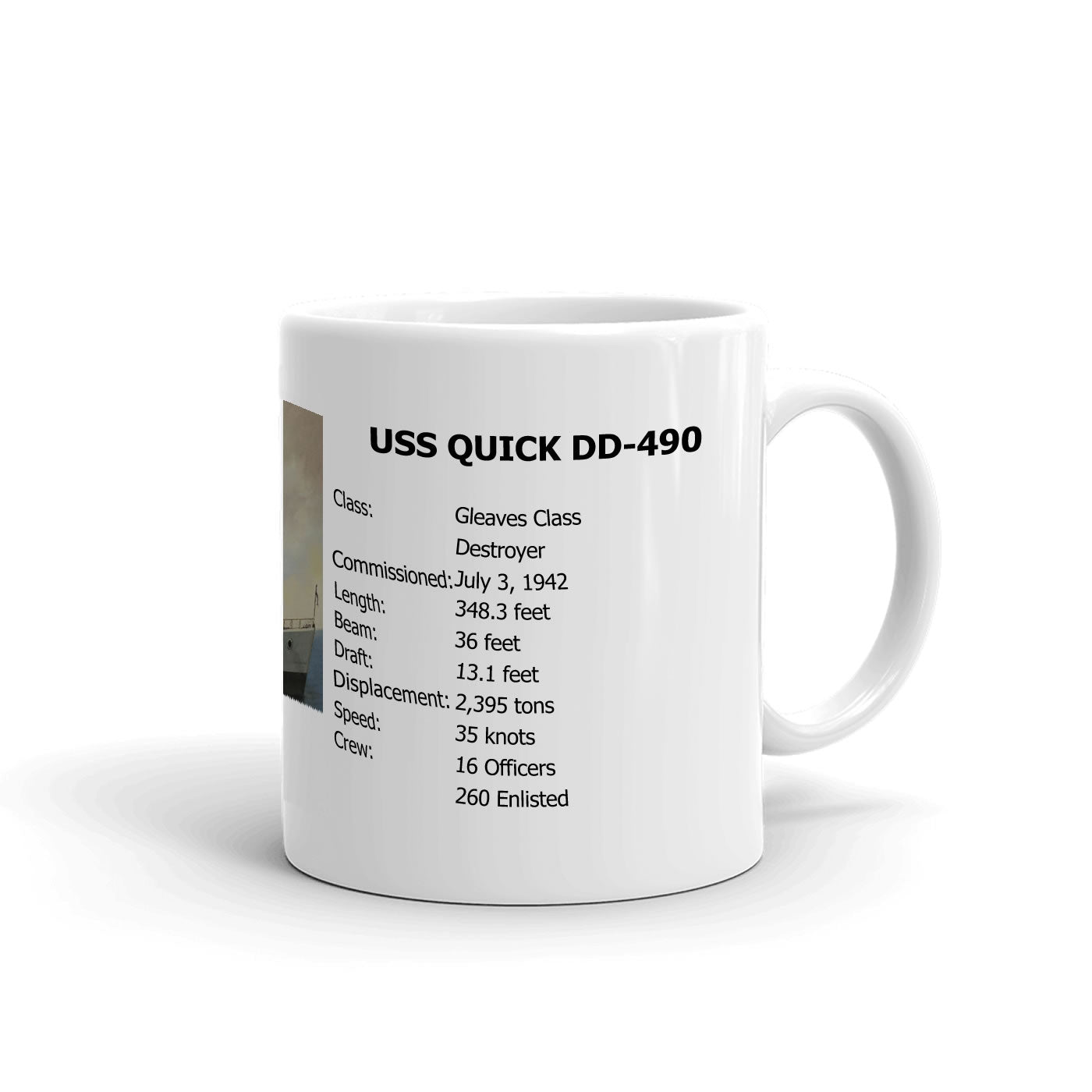 USS Quick DD-490 Coffee Cup Mug Right Handle