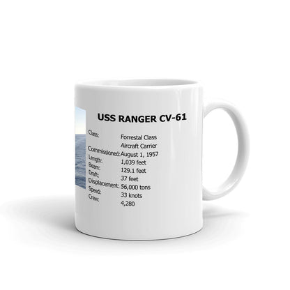 USS Ranger CV-61 Coffee Cup Mug Right Handle