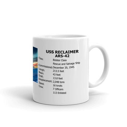 USS Reclaimer ARS-42 Coffee Cup Mug Right Handle