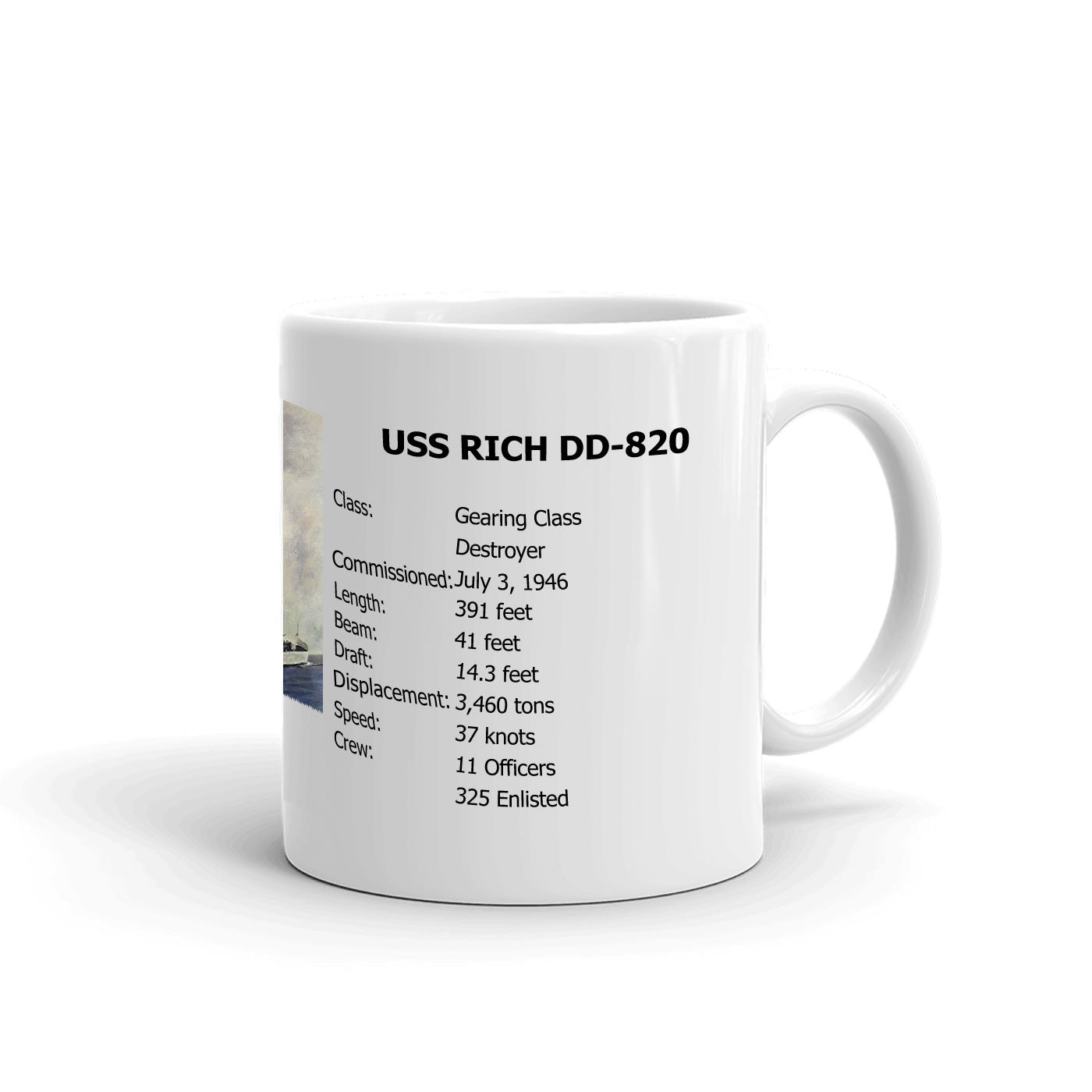 USS Rich DD-820 Coffee Cup Mug Right Handle