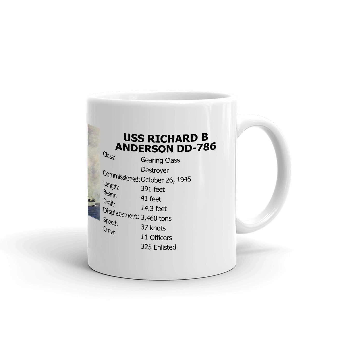 USS Richard B Anderson DD-786 Coffee Cup Mug Right Handle