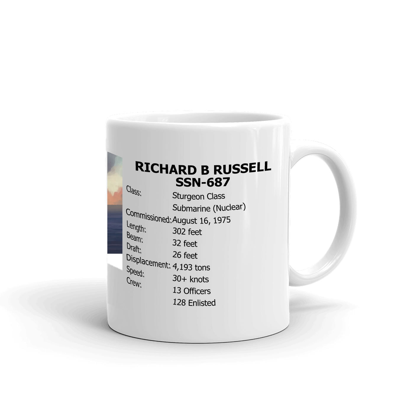 USS Richard B Russell SSN-687 Coffee Cup Mug Right Handle