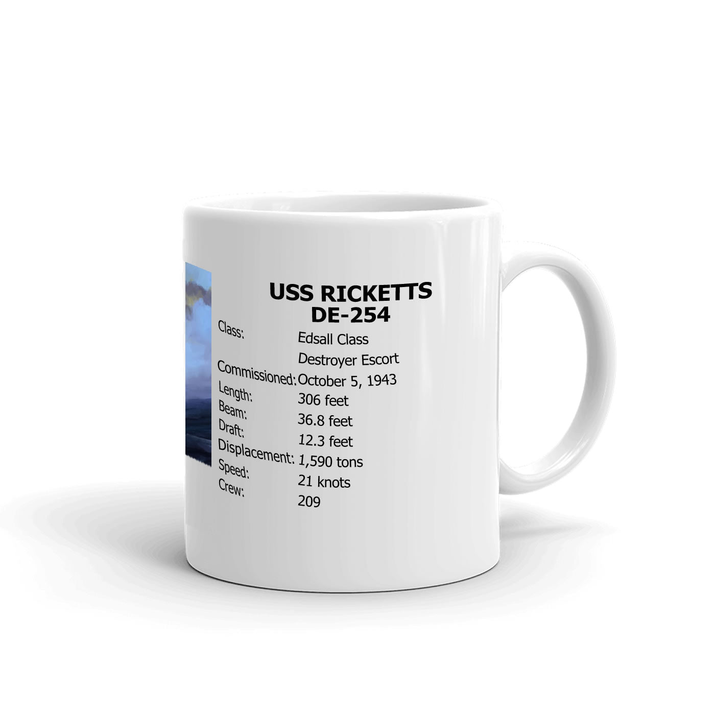 USS Ricketts DE-254 Coffee Cup Mug Right Handle