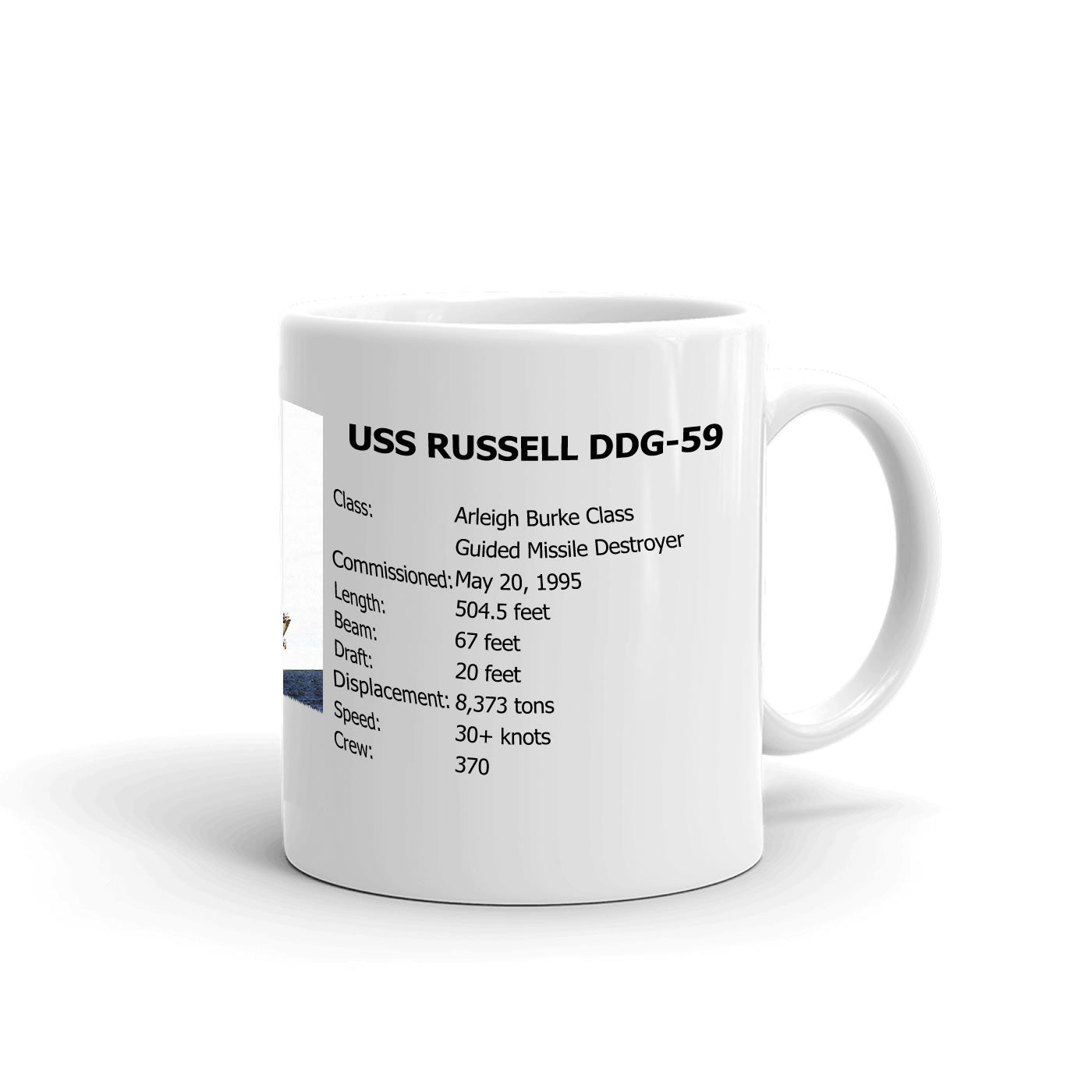 USS Russell DDG-59 Coffee Cup Mug Right Handle