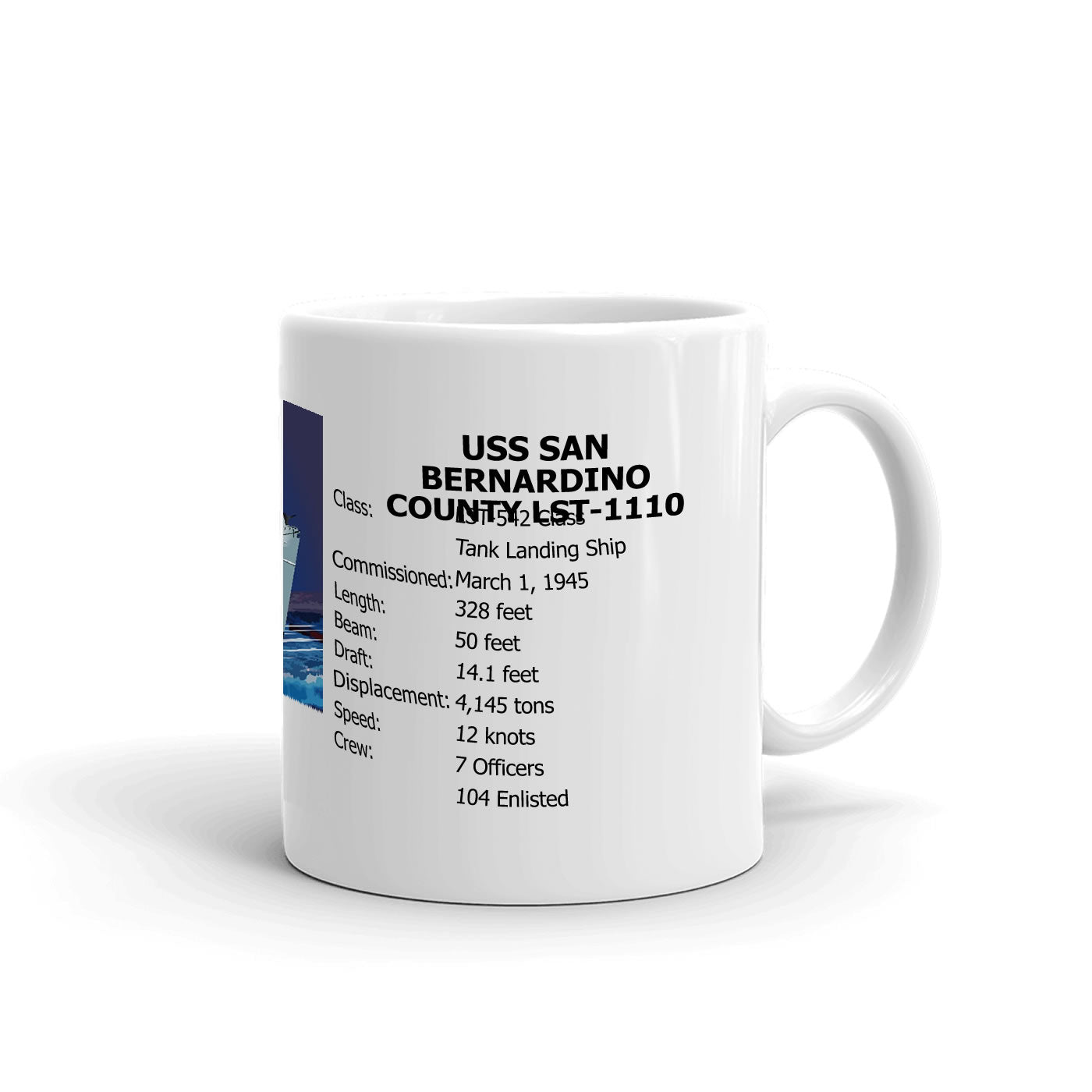 USS San Bernardino County LST-1110 Coffee Cup Mug Right Handle