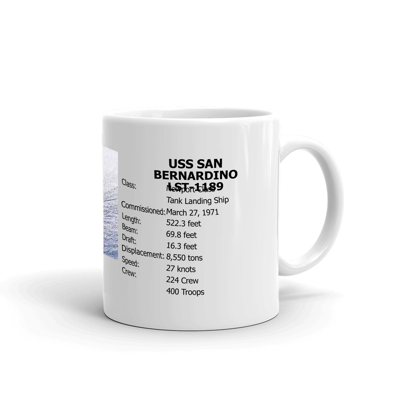 USS San Bernardino LST-1189 Coffee Cup Mug Right Handle