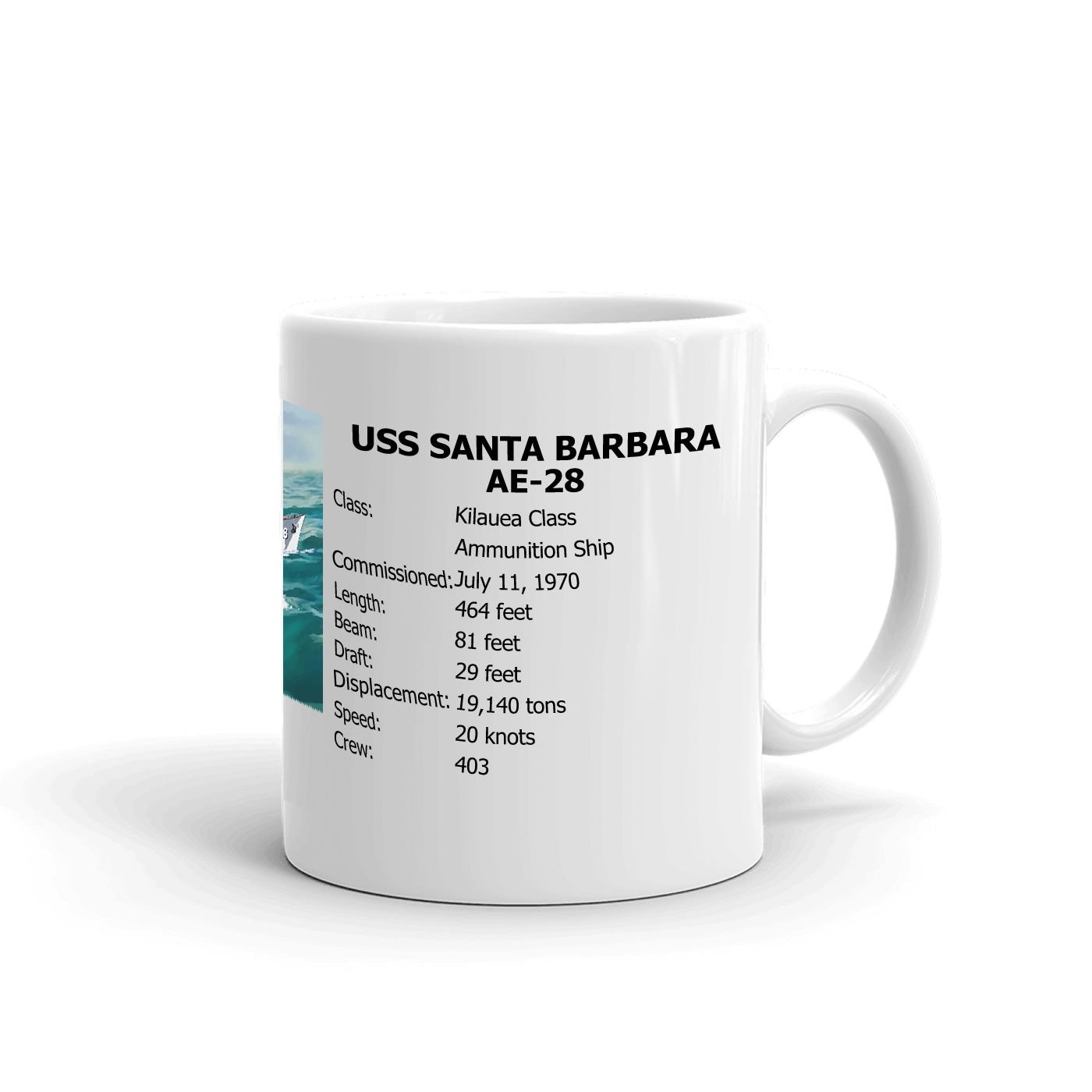 USS Santa Barbara AE-28 Coffee Cup Mug Right Handle