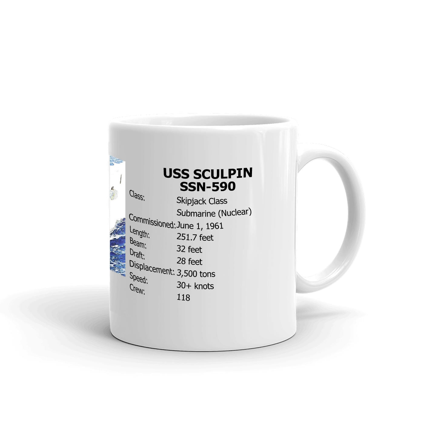 USS Sculpin SSN-590 Coffee Cup Mug Right Handle