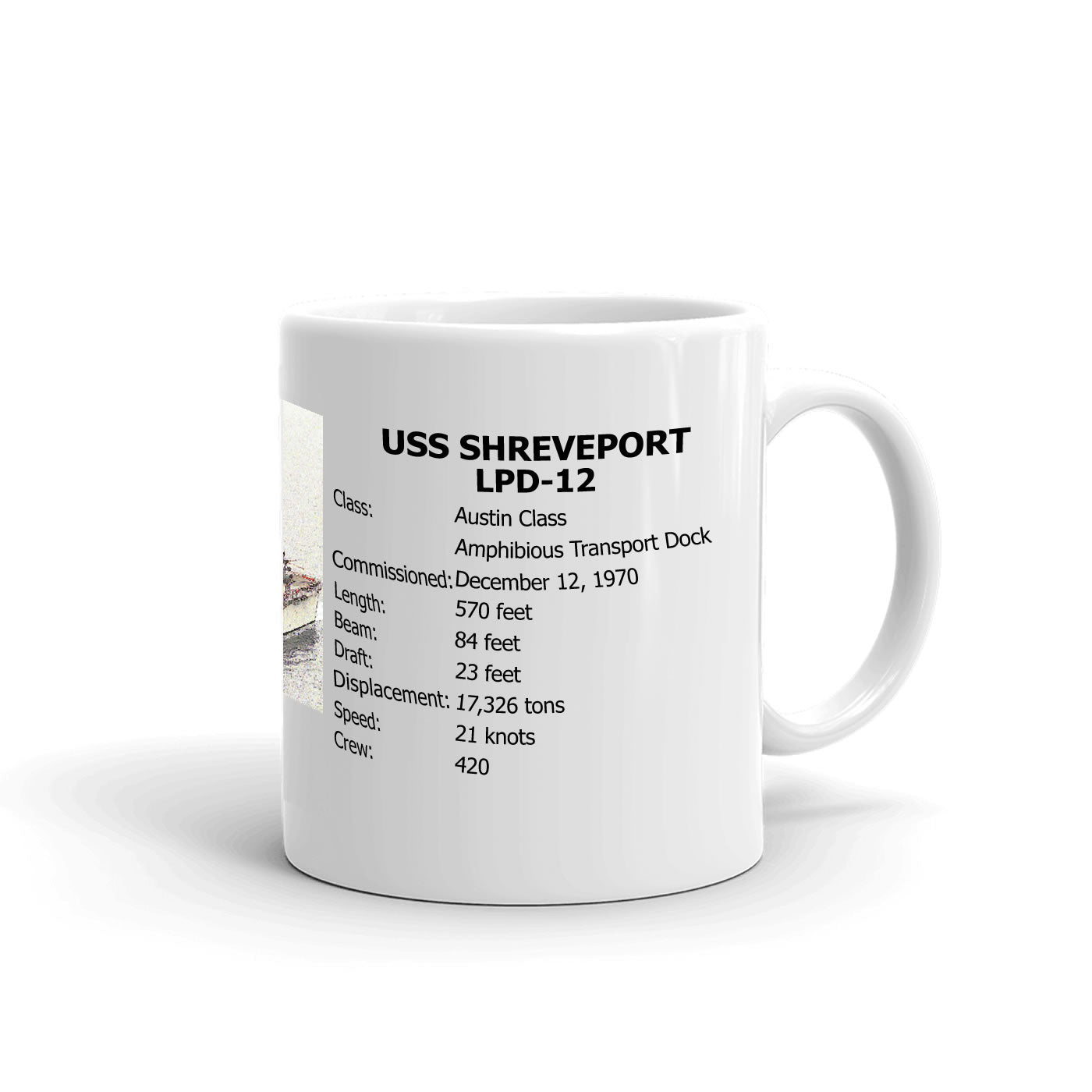 USS Shreveport LPD-12 Coffee Cup Mug Right Handle