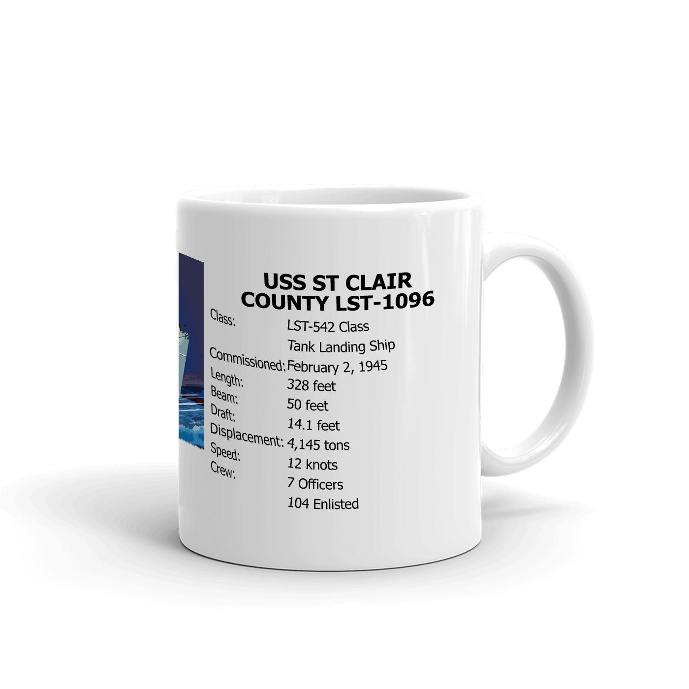 USS St Clair County LST-1096 Coffee Cup Mug Right Handle