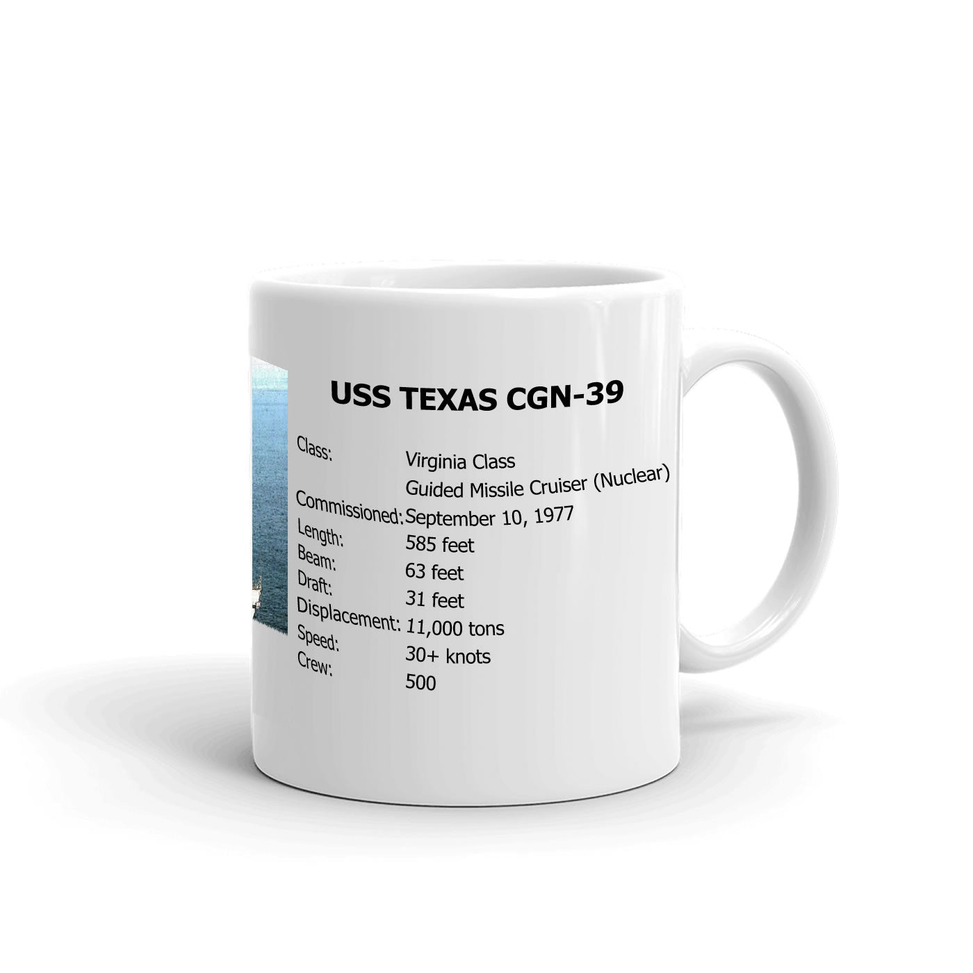 USS Texas CGN-39 Coffee Cup Mug Right Handle