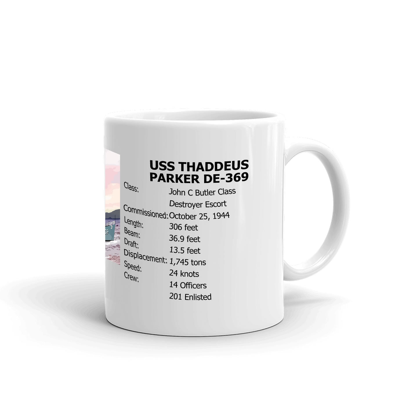 USS Thaddeus Parker DE-369 Coffee Cup Mug Right Handle