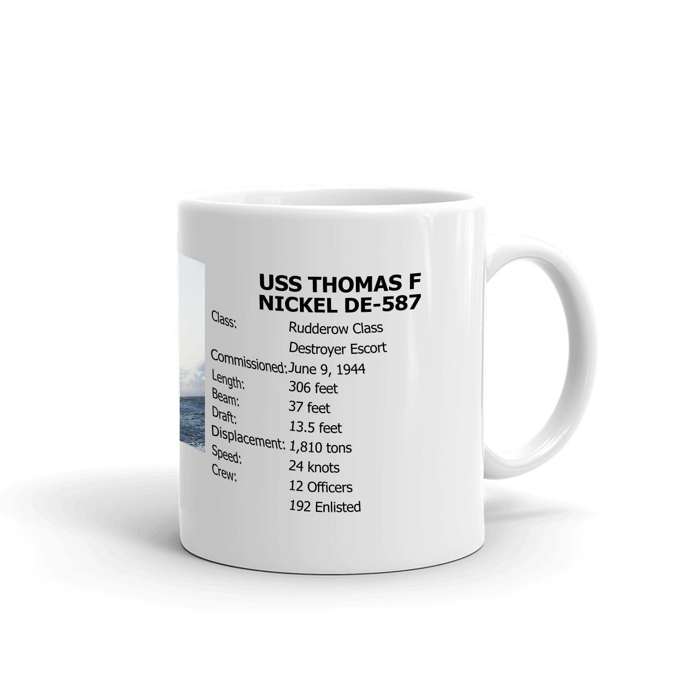 USS Thomas F Nickel DE-587 Coffee Cup Mug Right Handle