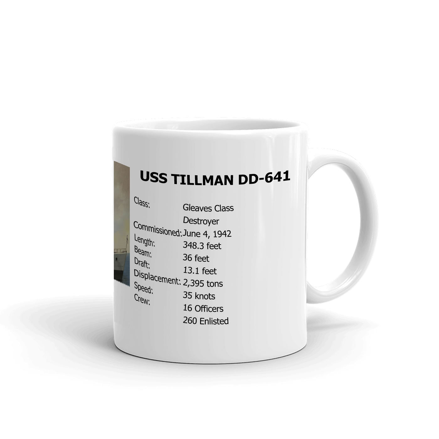USS Tillman DD-641 Coffee Cup Mug Right Handle