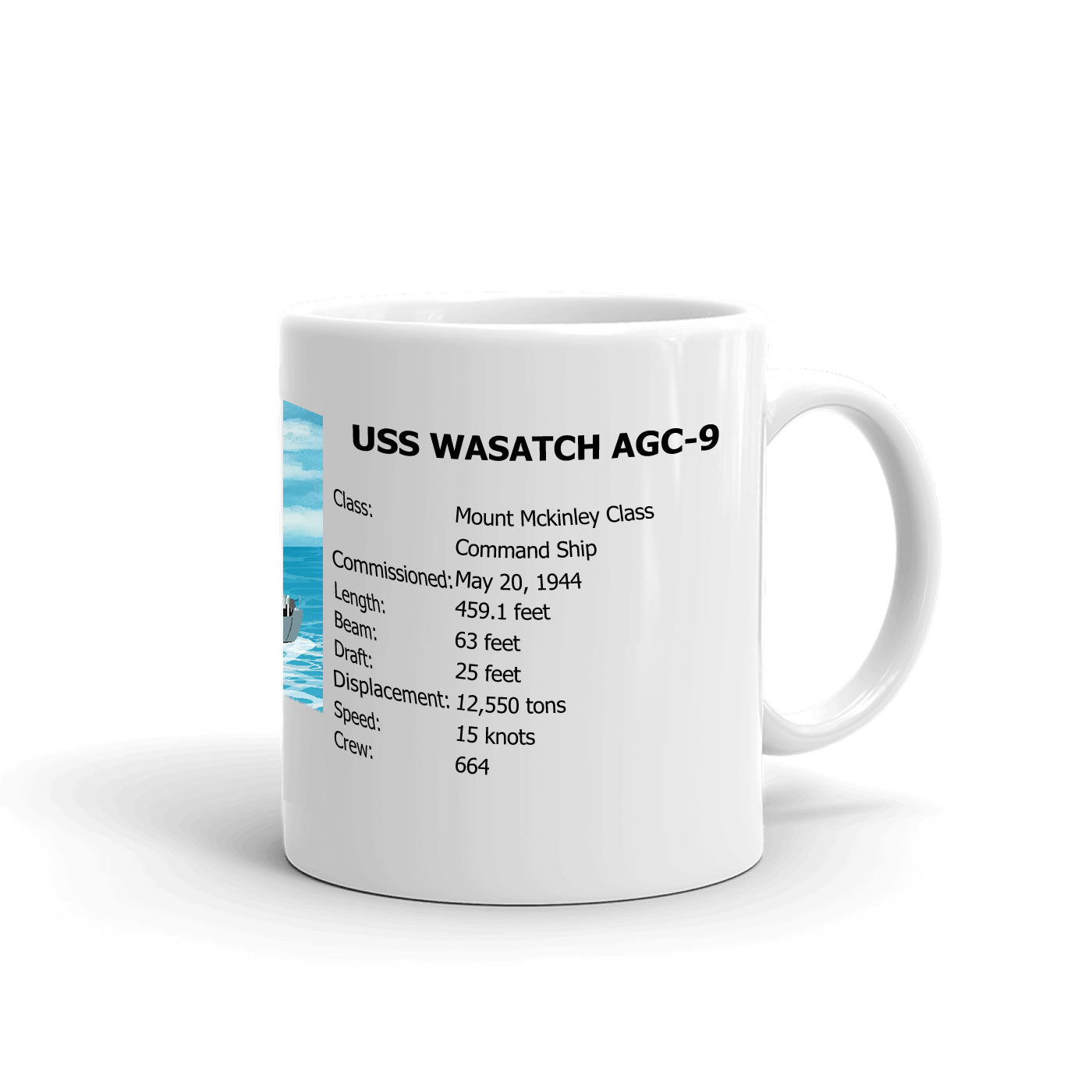 USS Wasatch AGC-9 Coffee Cup Mug Right Handle