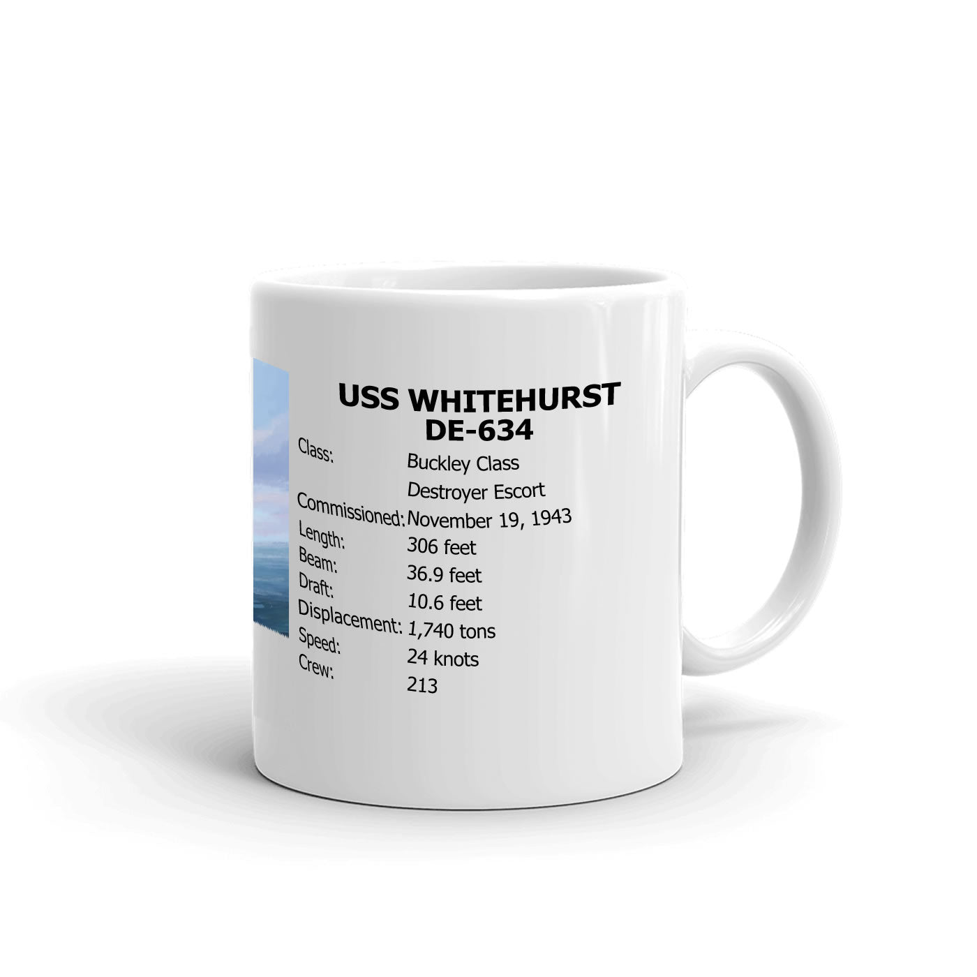 USS Whitehurst DE-634 Coffee Cup Mug Right Handle