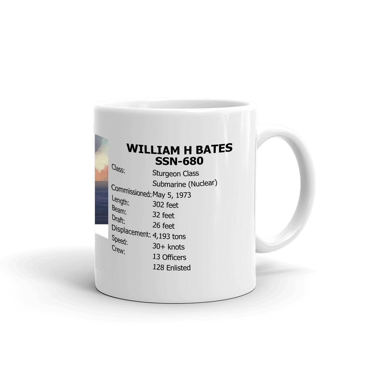 USS William H Bates SSN-680 Coffee Cup Mug Right Handle
