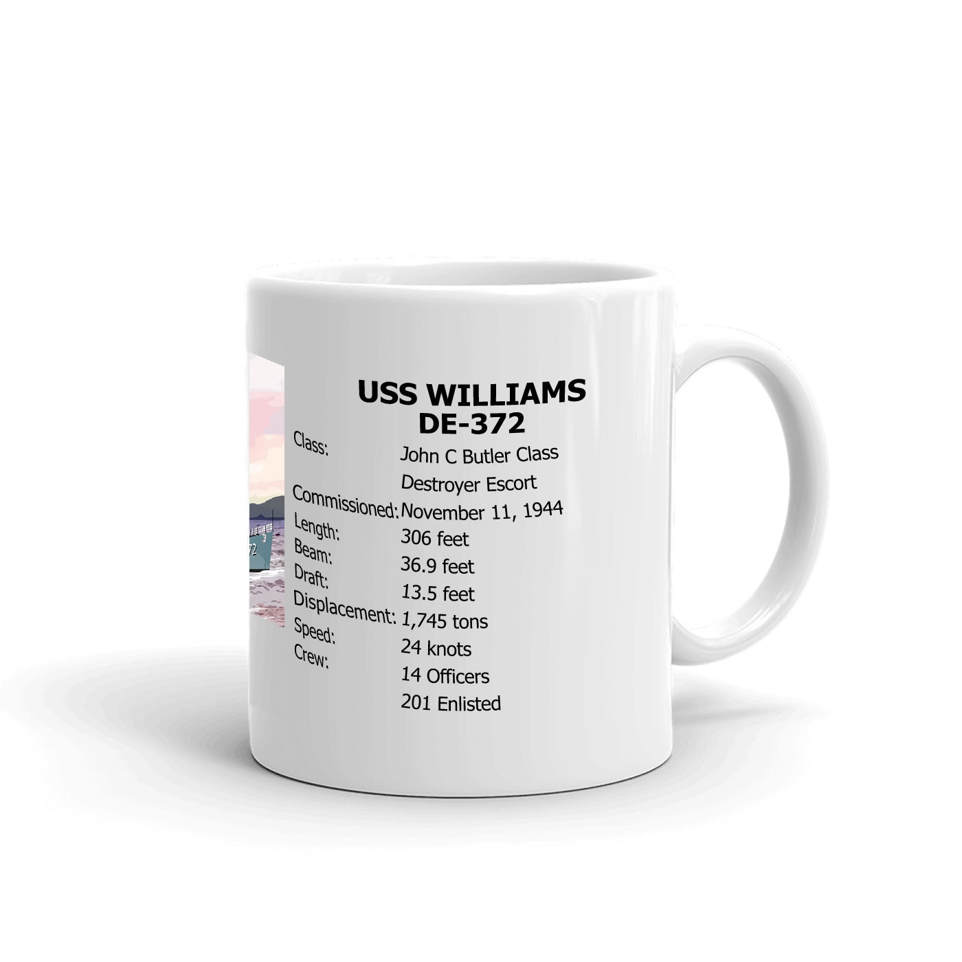 USS Williams DE-372 Coffee Cup Mug Right Handle