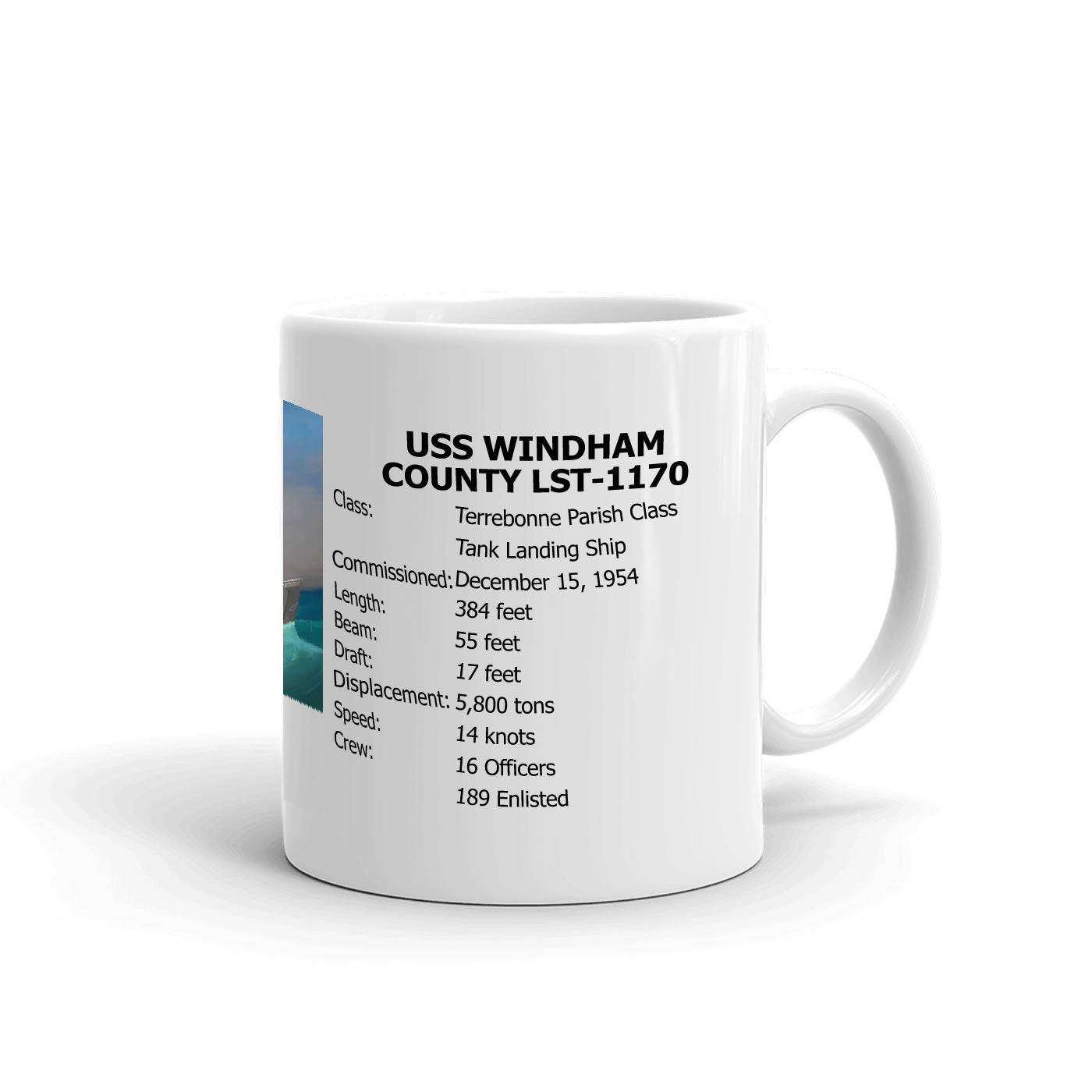 USS Windham County LST-1170 Coffee Cup Mug Right Handle