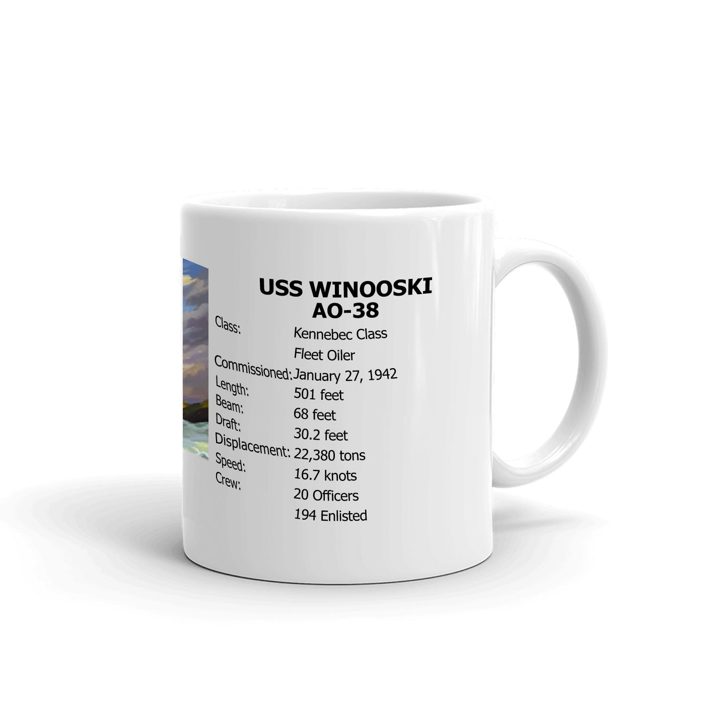 USS Winooski AO-38 Coffee Cup Mug Right Handle