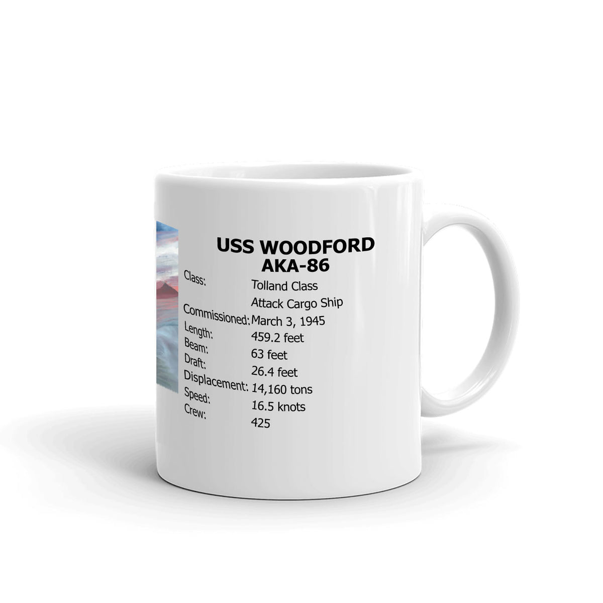 USS Woodford AKA-86 Coffee Cup Mug Right Handle