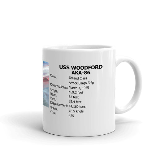 USS Woodford AKA-86 Coffee Cup Mug Right Handle