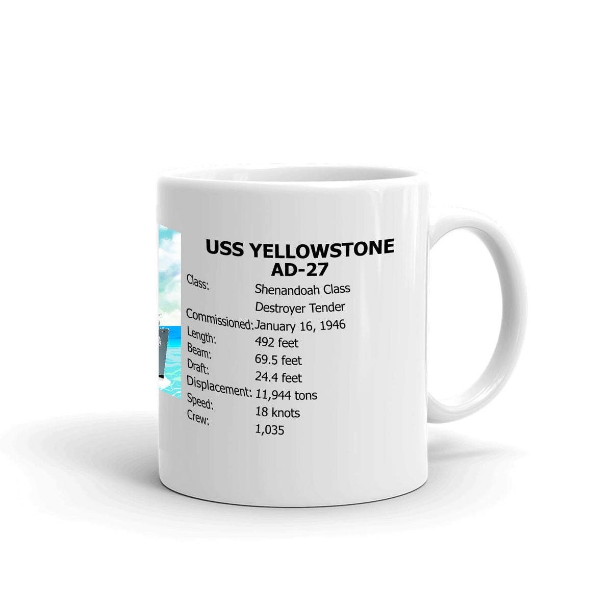 USS Yellowstone AD-27 Coffee Cup Mug Right Handle