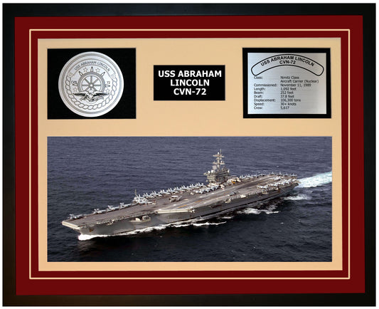 USS ABRAHAM LINCOLN CVN-72 Framed Navy Ship Display Burgundy