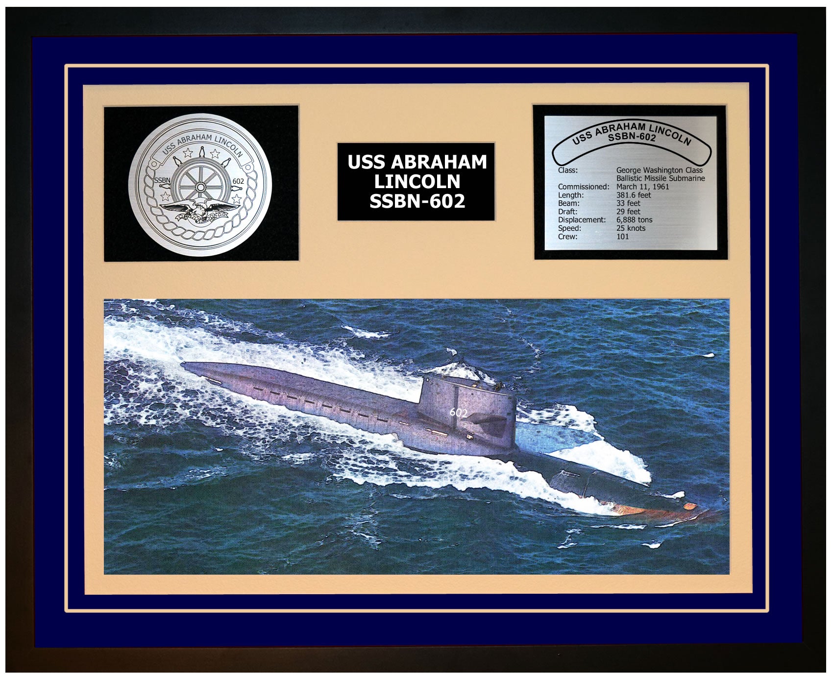 USS ABRAHAM LINCOLN SSBN-602 Framed Navy Ship Display Blue