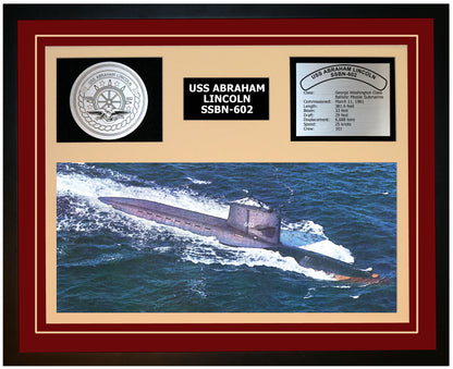 USS ABRAHAM LINCOLN SSBN-602 Framed Navy Ship Display Burgundy
