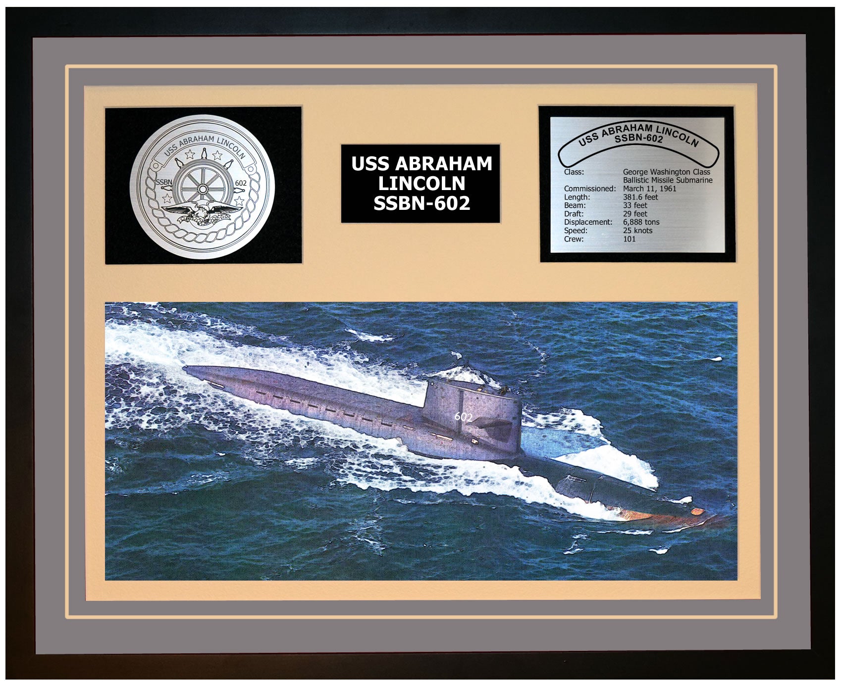 USS ABRAHAM LINCOLN SSBN-602 Framed Navy Ship Display Grey