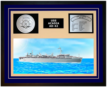 USS ACADIA AD-42 Framed Navy Ship Display Blue