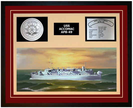 USS ACCOMAC APB-49 Framed Navy Ship Display Burgundy