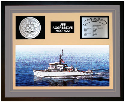 USS AGGRESSIVE MSO-422 Framed Navy Ship Display Grey