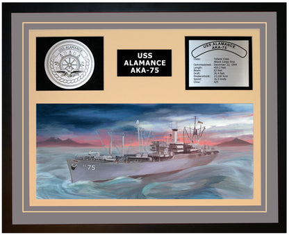 USS ALAMANCE AKA-75 Framed Navy Ship Display Grey
