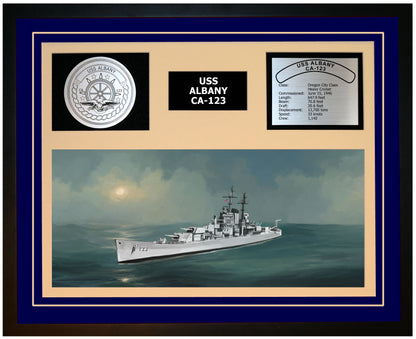 USS ALBANY CA-123 Framed Navy Ship Display Blue