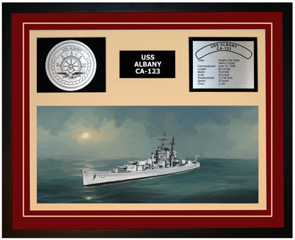 USS ALBANY CA-123 Framed Navy Ship Display Burgundy