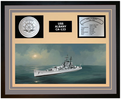 USS ALBANY CA-123 Framed Navy Ship Display Grey