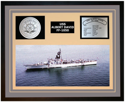 USS ALBERT DAVID FF-1050 Framed Navy Ship Display Grey