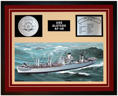 USS ALSTEDE AF-48 Framed Navy Ship Display Burgundy
