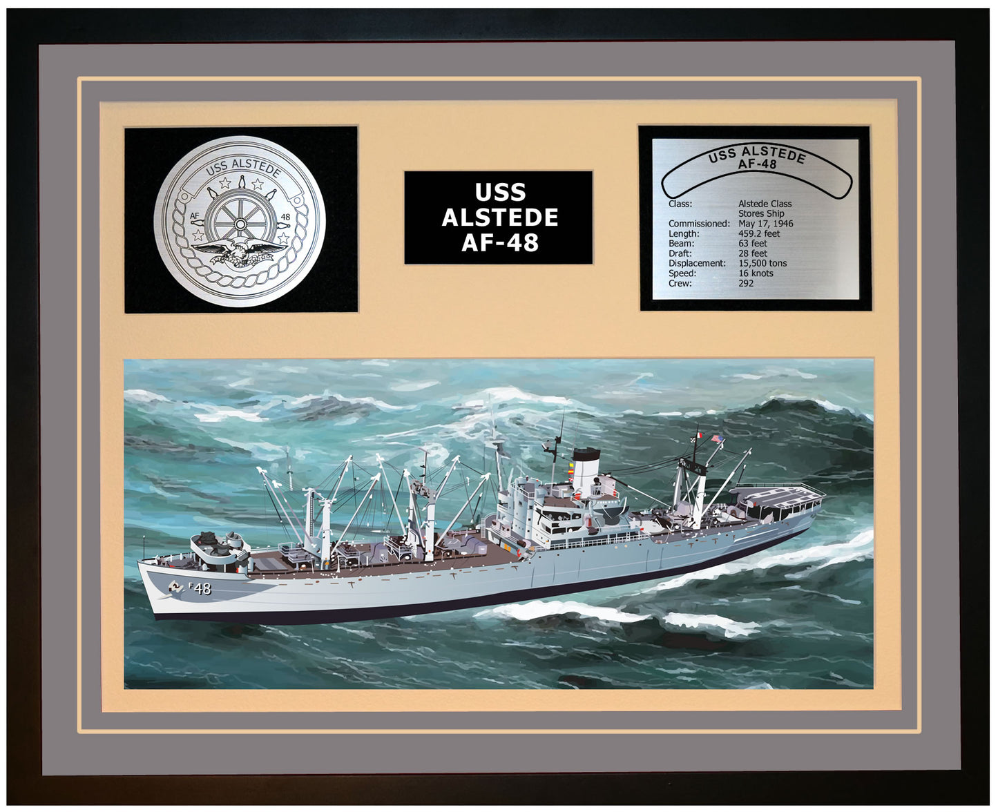 USS ALSTEDE AF-48 Framed Navy Ship Display Grey