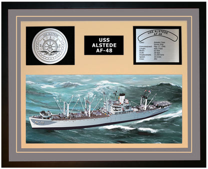 USS ALSTEDE AF-48 Framed Navy Ship Display Grey