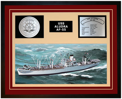 USS ALUDRA AF-55 Framed Navy Ship Display Burgundy