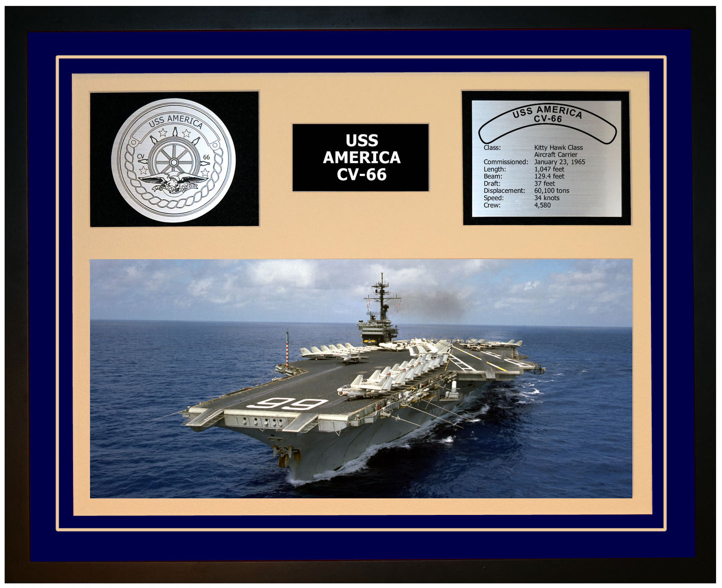 USS AMERICA CV-66 Framed Navy Ship Display Blue