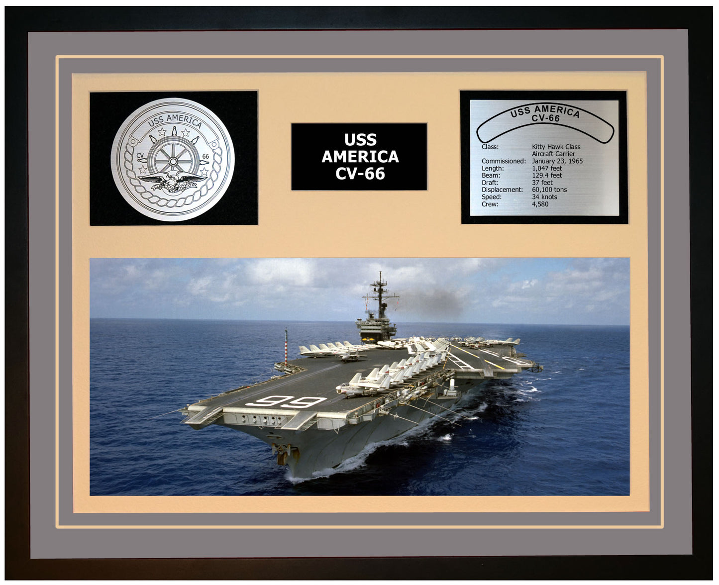USS AMERICA CV-66 Framed Navy Ship Display Grey