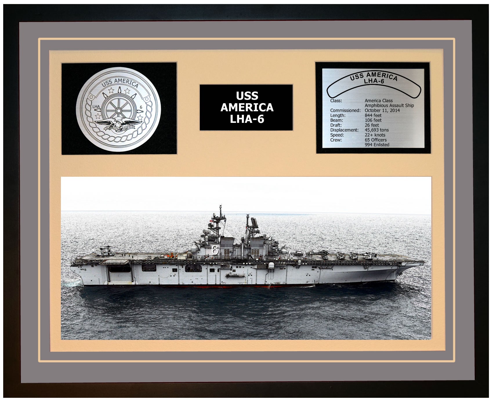 USS AMERICA LHA-6 Framed Navy Ship Display Grey