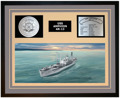 USS AMPHION AR-13 Framed Navy Ship Display Grey