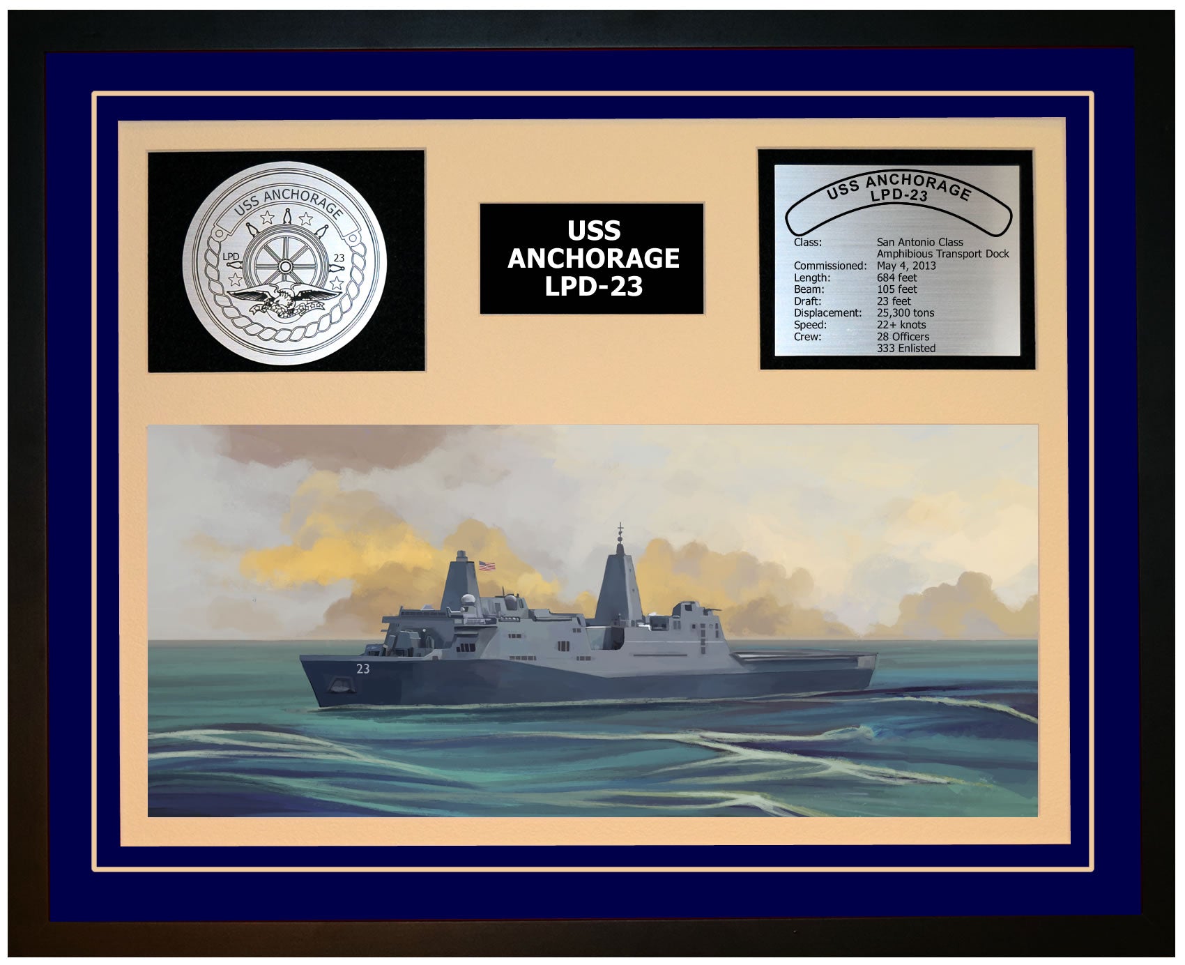 USS ANCHORAGE LPD-23 Framed Navy Ship Display Blue