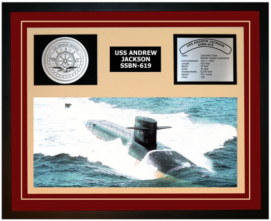 USS ANDREW JACKSON SSBN-619 Framed Navy Ship Display Burgundy